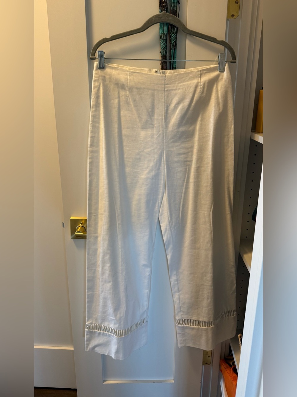 STAUD white Wide-Leg Crop Pants with Ladder Hem
